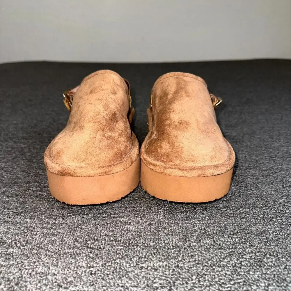 Madden NYC Platform Clogs Girl 3 Brown Suede Faux Shearling‎ Lining Buckle Strap